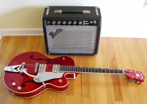 Gretsch Brian Setzer Hot Rod and 1980's Fender Super Champ with Eminence Red Fang 10 Speaker